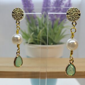 Aros trio dorado verde con perla