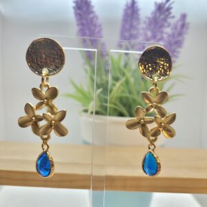 Aros trio dorado y cristal azul