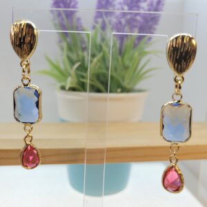 Aros trio dorado celeste y burdeo