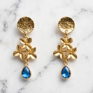 Aros trio dorado y cristal azul