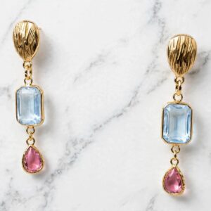Aros trio dorado celeste y burdeo