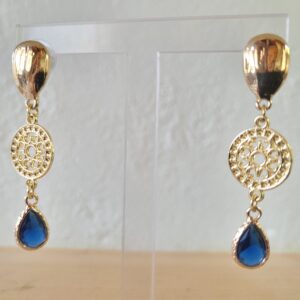 Aros trio dorado y cristal azul