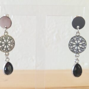 Aros trío plateados con cristal negro