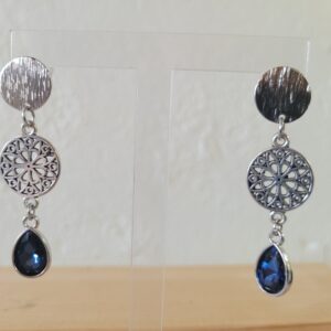 Aros trío plateados con cristal azul