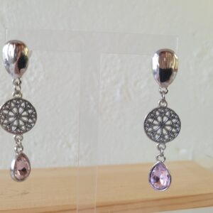 Aros trío plateados con cristal rosado