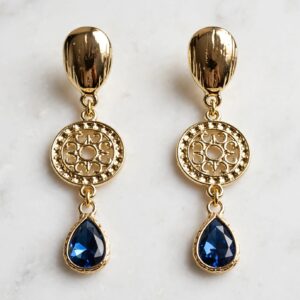 Aros trio dorado y cristal azul