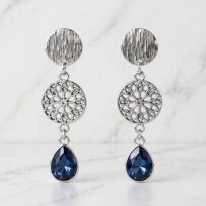 Aros trío plateados con cristal azul