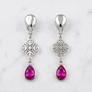 Aros trío plateados con cristal fucsia